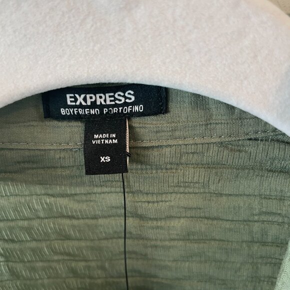 EXPRESS BOYFRIEND PORTOFINO OVERSIZED SHIRT TEXTURED STRIPE GREEN SIZE XS NWT - Picture 3 of 7